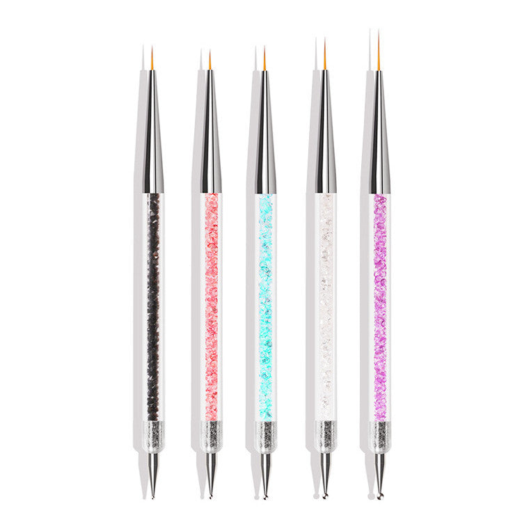 5PCS Nail Art Brush Set with Point Drill and Draw Line Pen - Manicure Tools