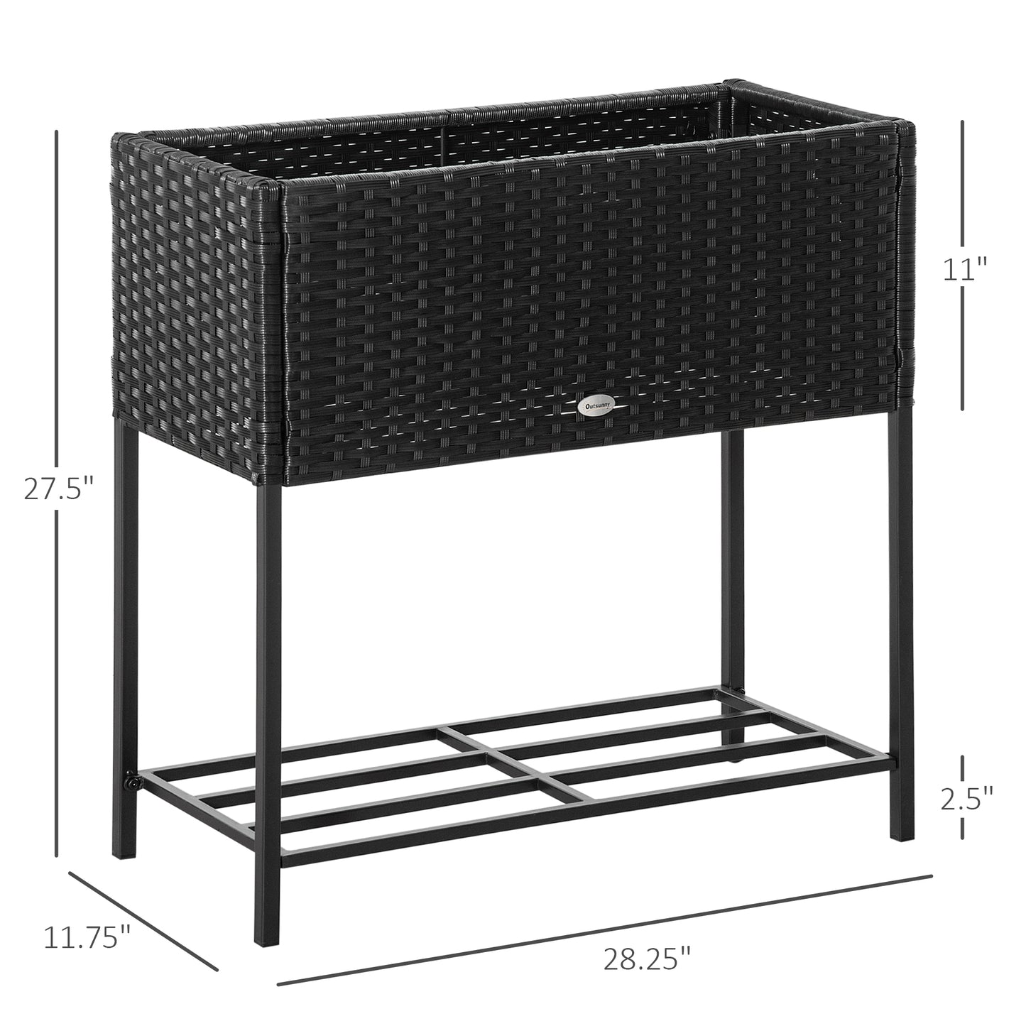 Raised Flower & Vegetable Planter Box with Storage Shelf - Black 730x130x320mm