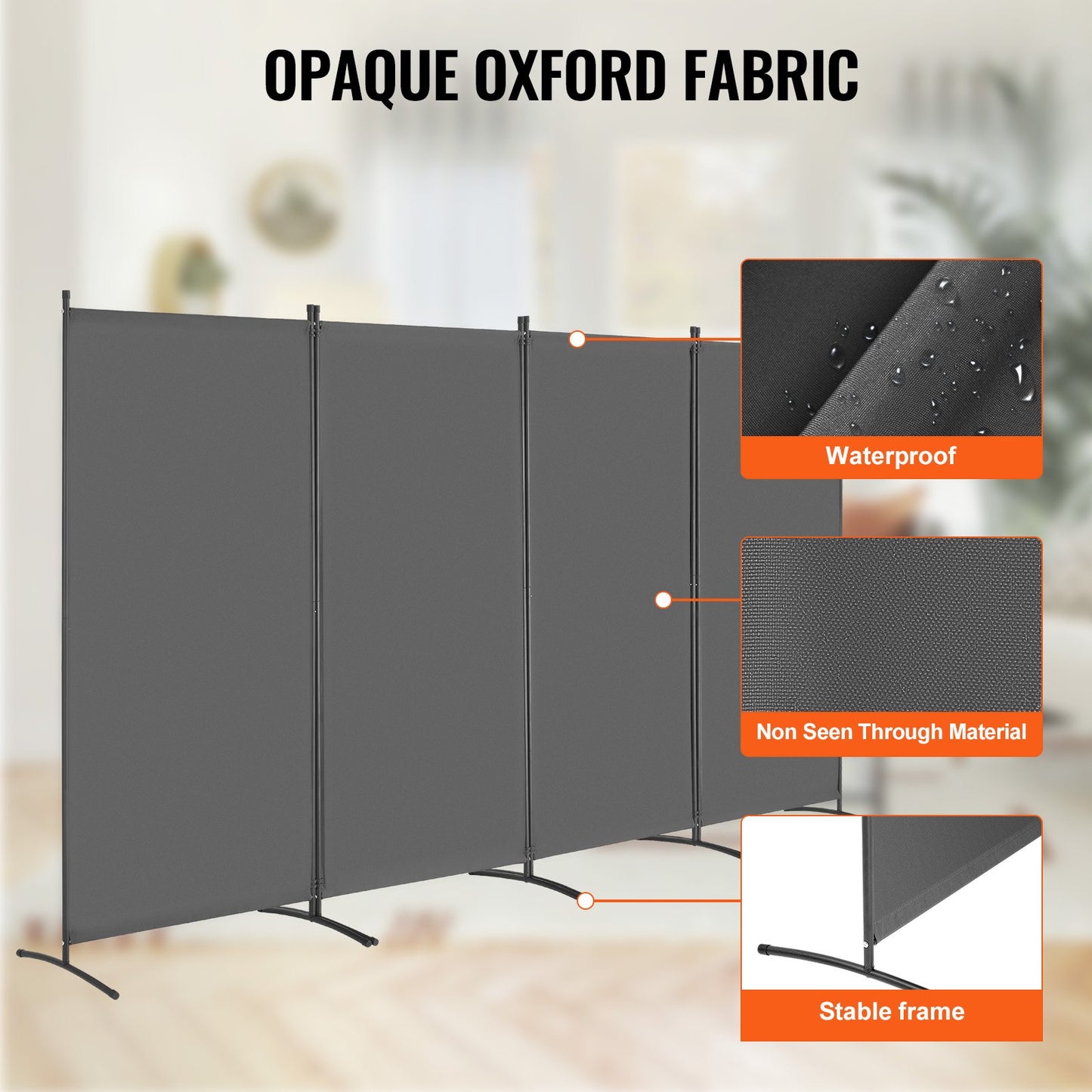 4 Panel Folding Room Divider - Portable Privacy Screen, Grey