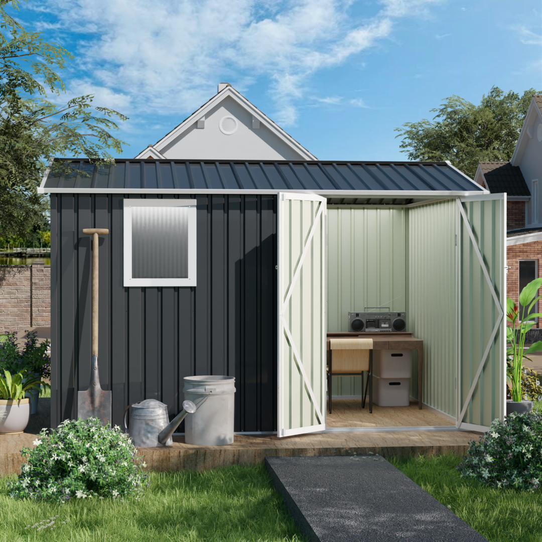 5FT x 3FT Metal Garden Storage Shed - Grey Outdoor Tool House with Lockable Doors