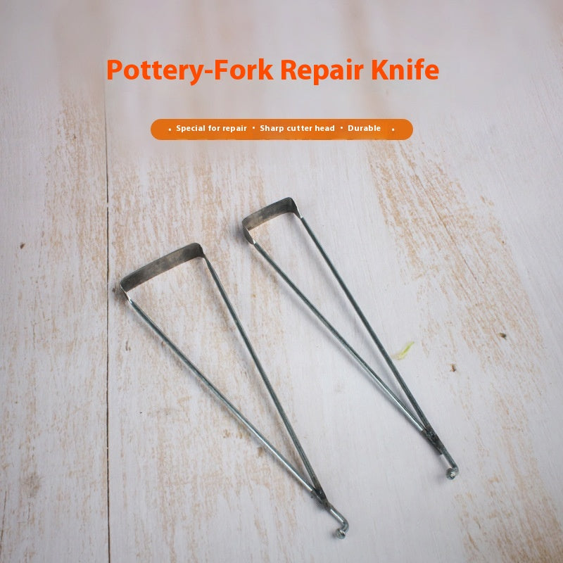 Ceramic Clay Trimmer Fork - Home Garden Kitchen Storage Tool - Silver Gray