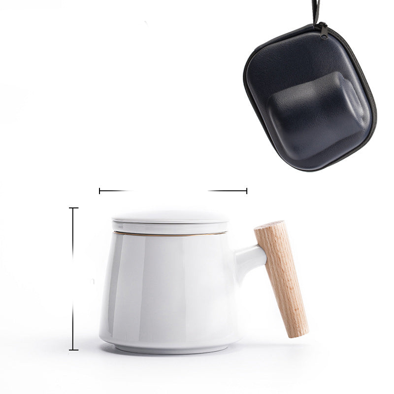 Ceramic Office Cup with Wooden Handle - Multiple Styles & Travel Bag