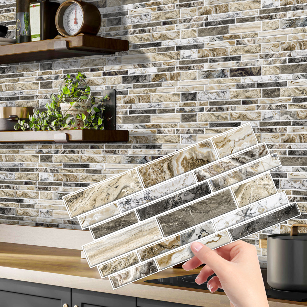 Peel and Stick Imitation Marble Pattern Wallpaper - Taupe