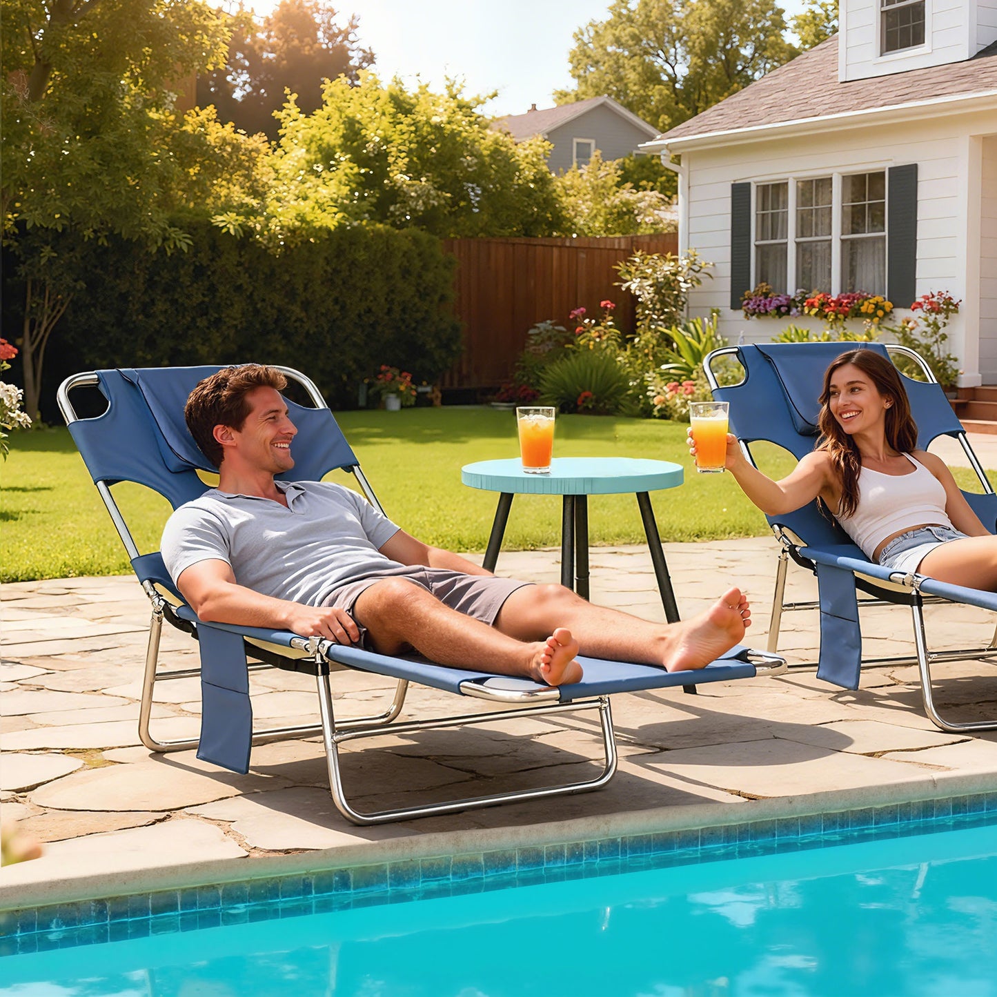 Adjustable Tanning Chair with Face Hole - Gray Outdoor Lounger