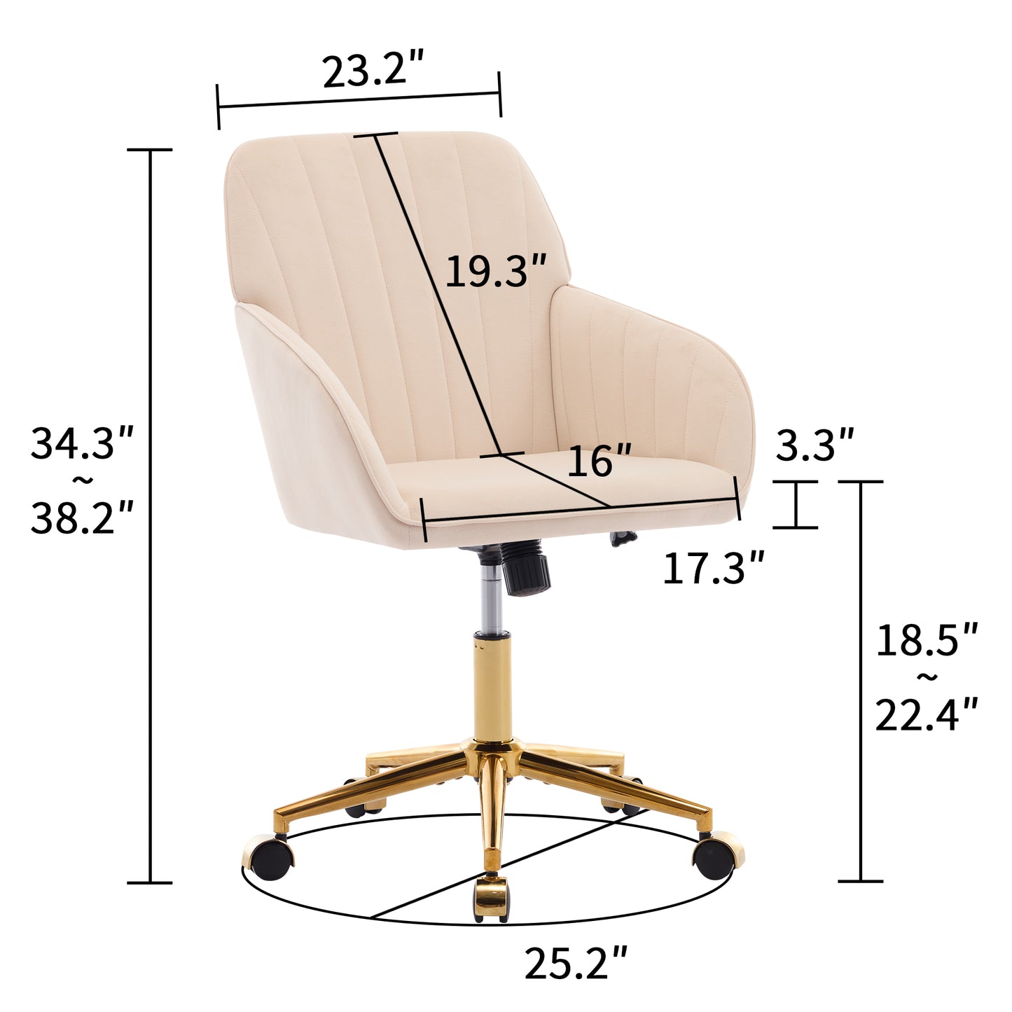 Ergonomic Adjustable Office Chair - Khaki Velvet Swivel Seat