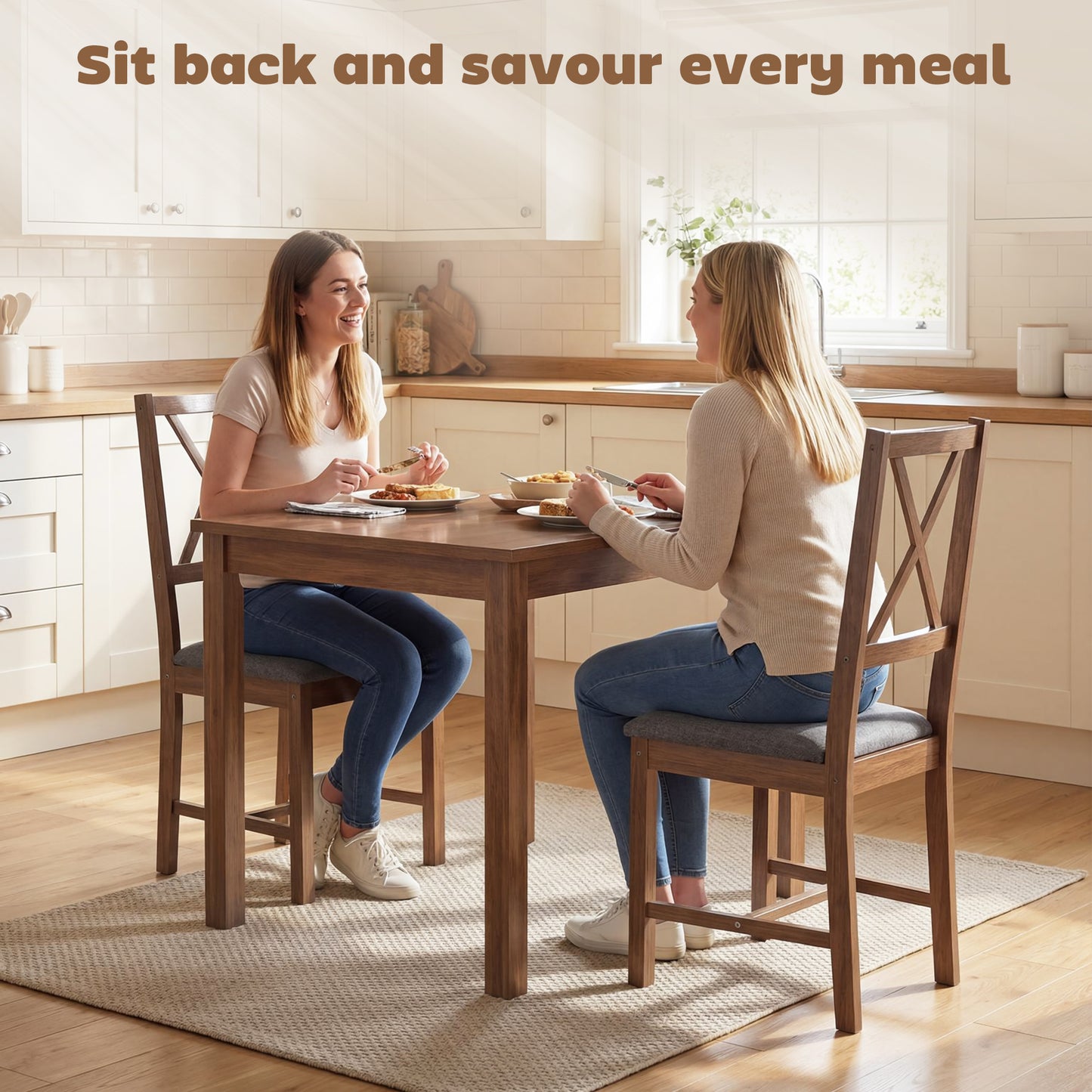 Set of 2 Dining Chairs, Upholstered X-Back Room Chairs with