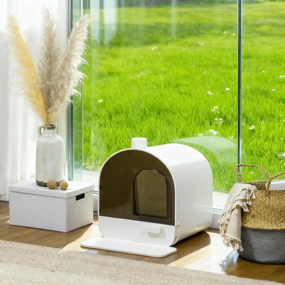 White Cat Litter Box with Lid, Scoop & Filter - Easy Clean, Kittens & Small Cats