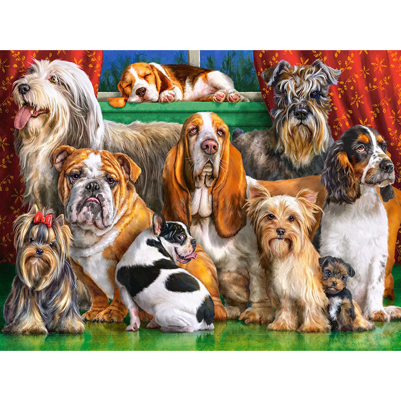 Diamond Painting Kit Dog Family - Canvas Art Craft with Square & Round Diamonds, Multiple Sizes
