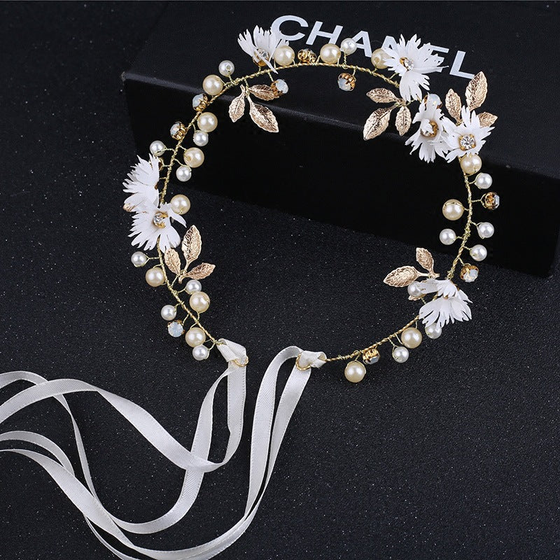 Women Floral Headband with Ribbon Wreath for Wedding and Party - Ladies Girls Garlands