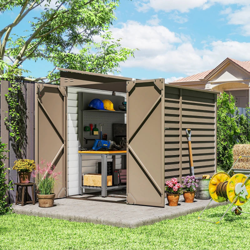 Outdoor Storage Shed 4.6'X9' Metal Lean-To Garden Tool Storage Brown