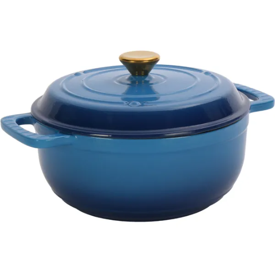 6QT Cast Iron Enamel Cooking Pot - Gradient Blue with Silicone Gloves