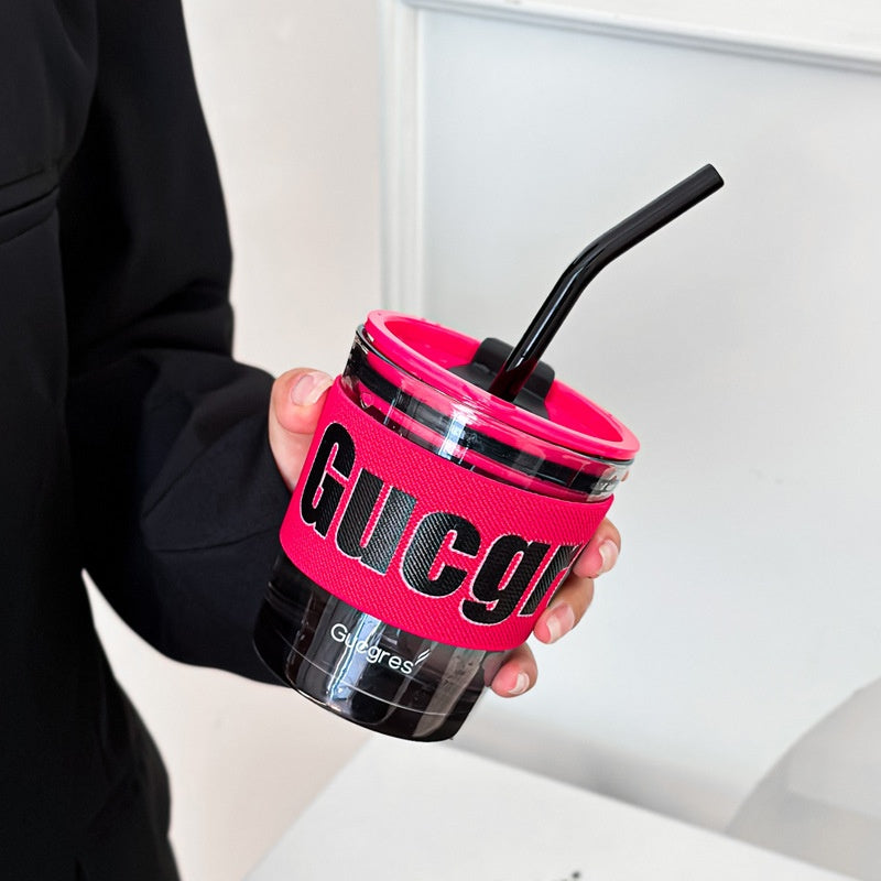 Portable Coffee Cup with Rose Red Design, Leak-Proof & Heat Insulated