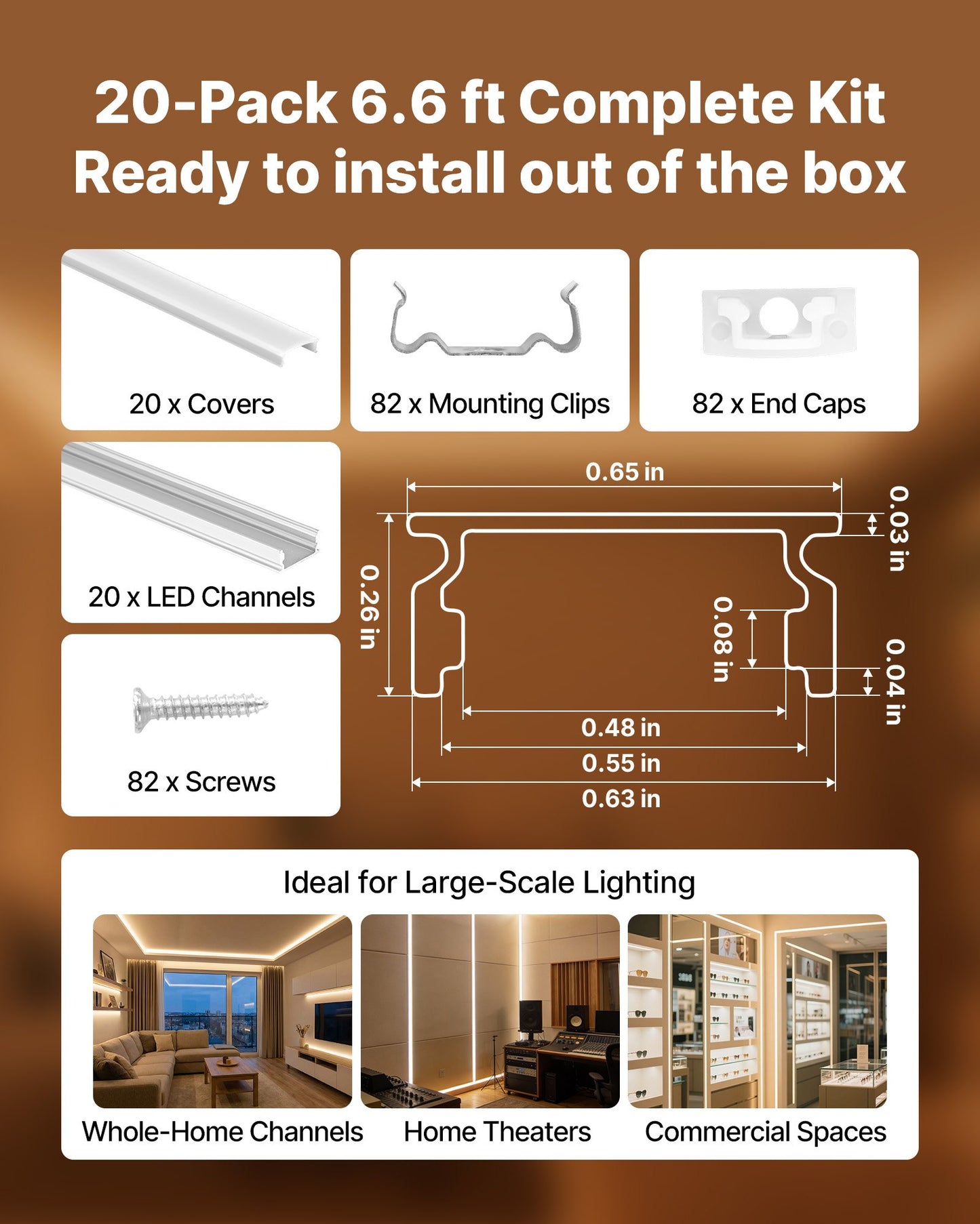 20-Pack 6.6 Ft LED Aluminum U Channel with Milky Cover for LED Strip Light Installation