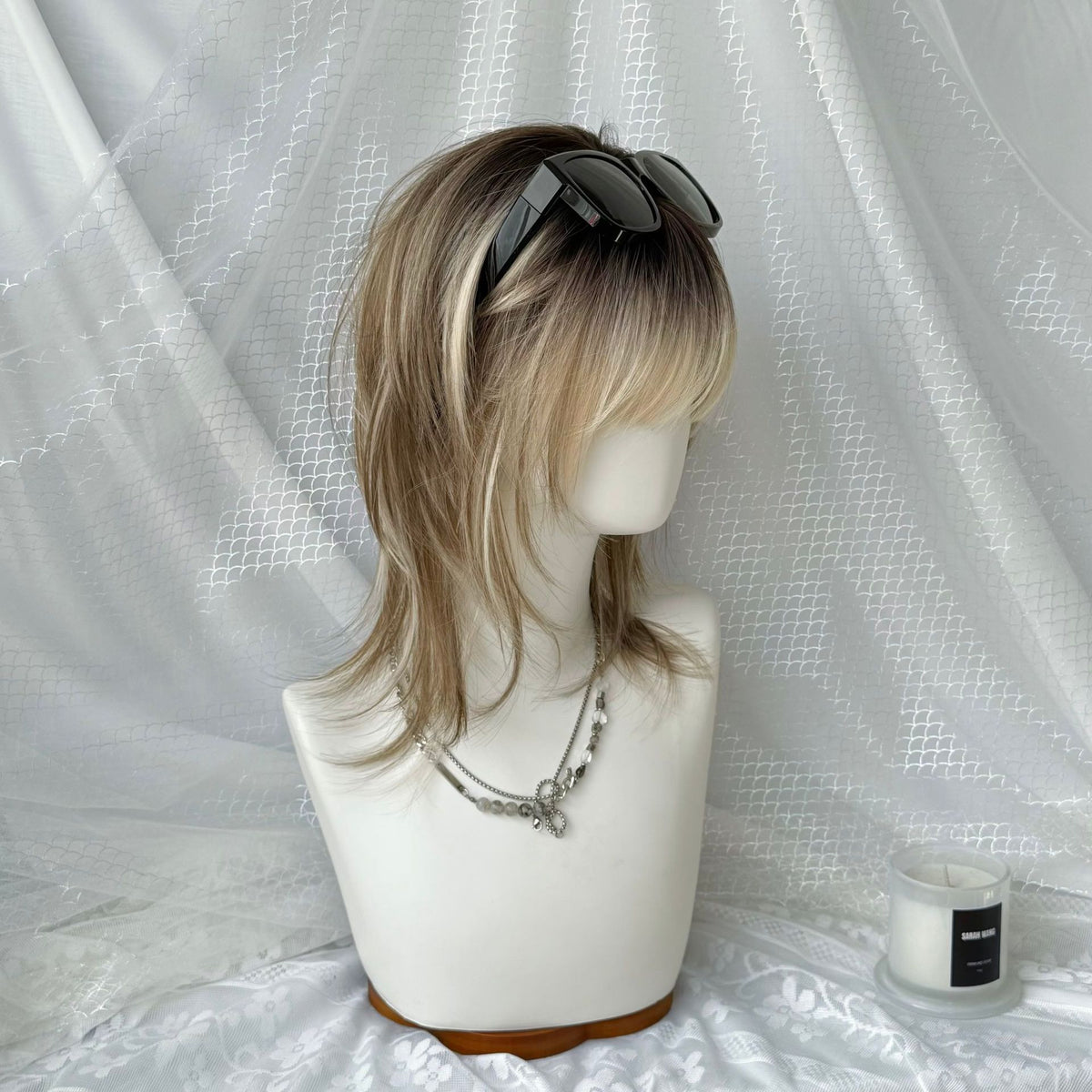 Unisex Golden Brown Full-Head Wig with Hair Net & Accessories