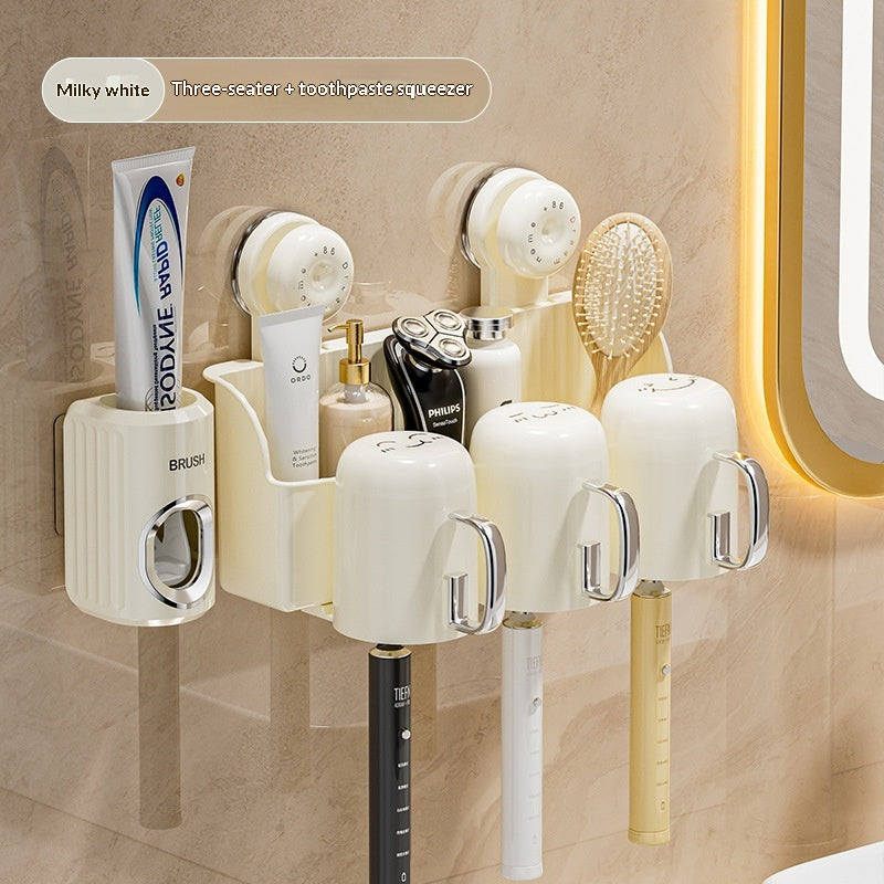 Wall-Mounted Toothbrush Holder Shelf with Dispenser for Bathroom