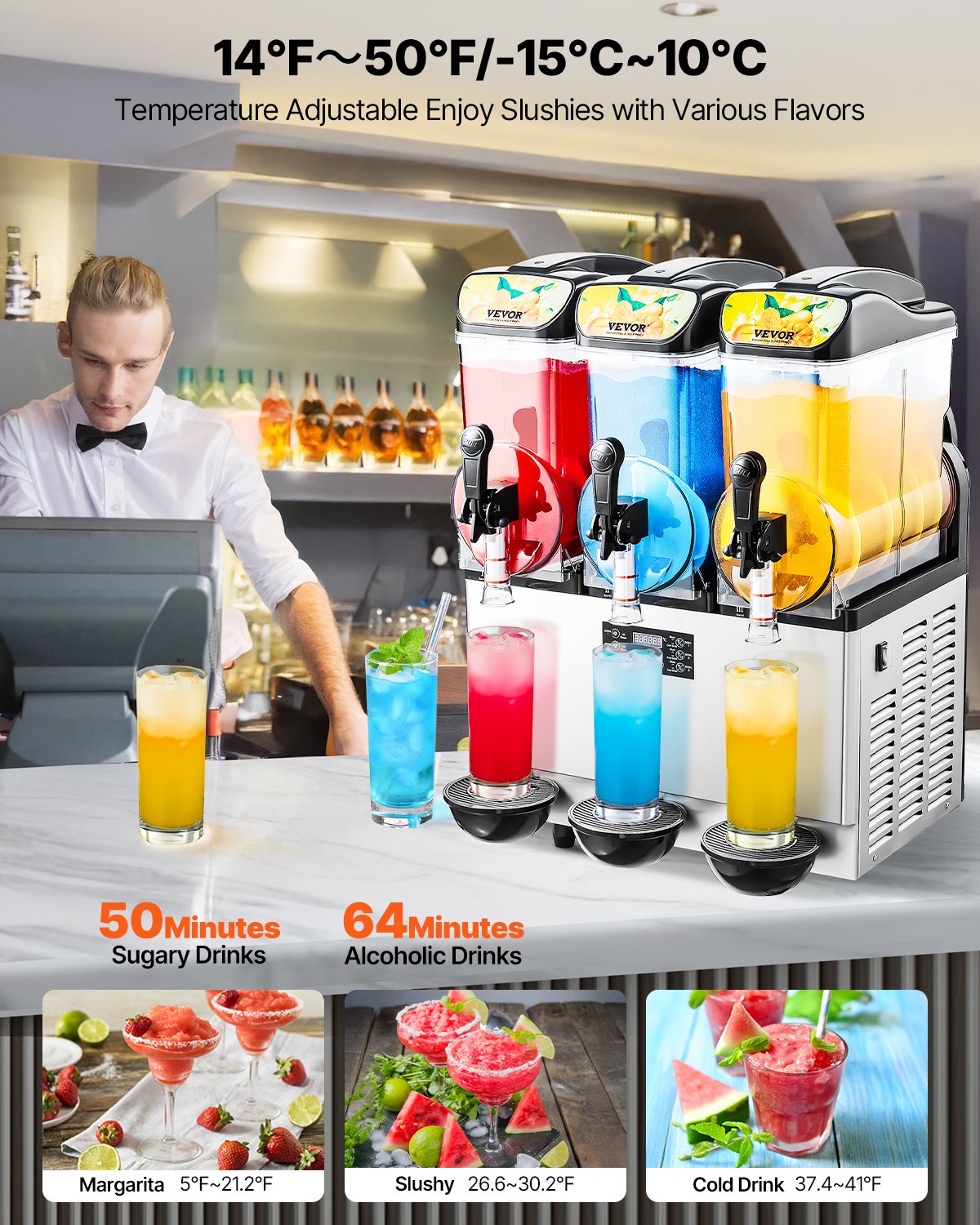 Commercial 15L Slushy Machine with 3 Tanks & Digital Control - Margarita & Frozen Drink Maker