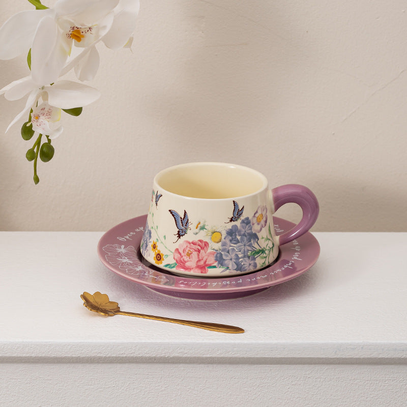 Ceramic Butterfly Coffee Cup and Saucer Gift Set - Vintage Kitchen Drinkware