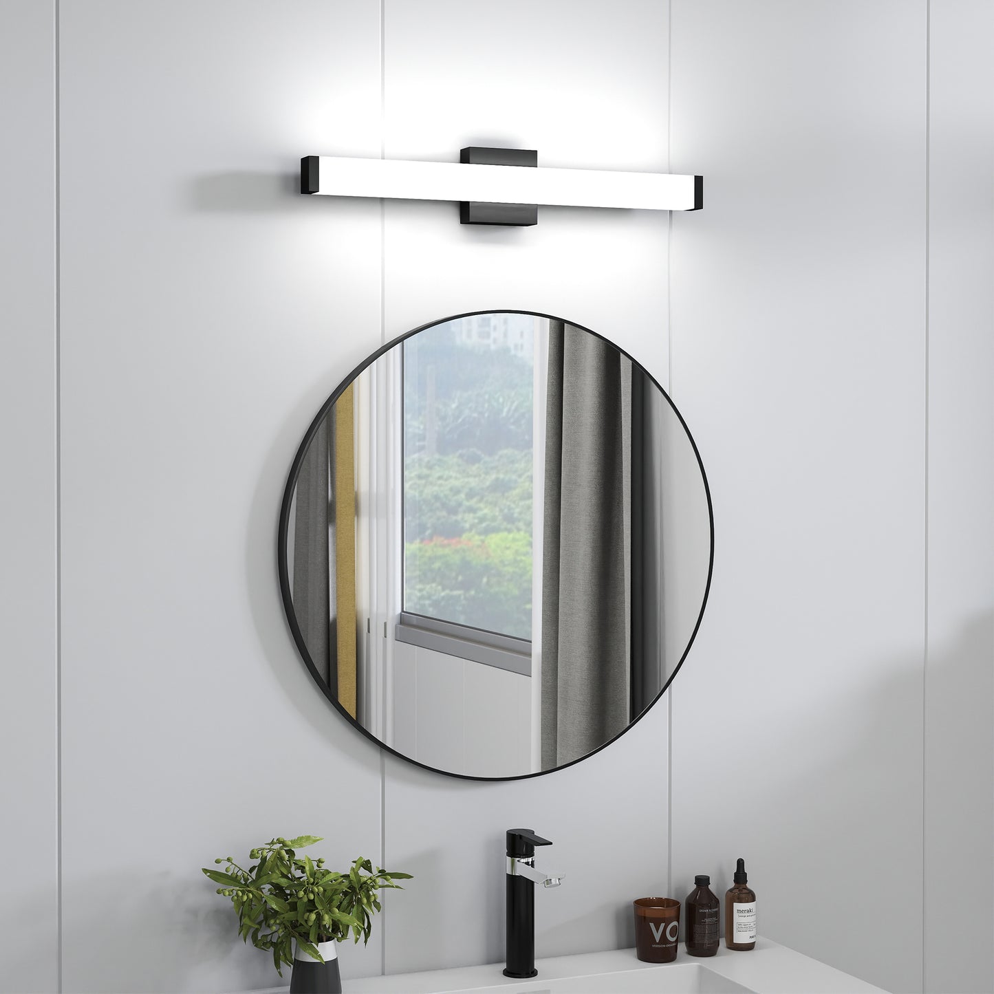 Black Bathroom Vanity Light 25 Inch Modern LED Wall Lamp Over Mirror 14W Cool White