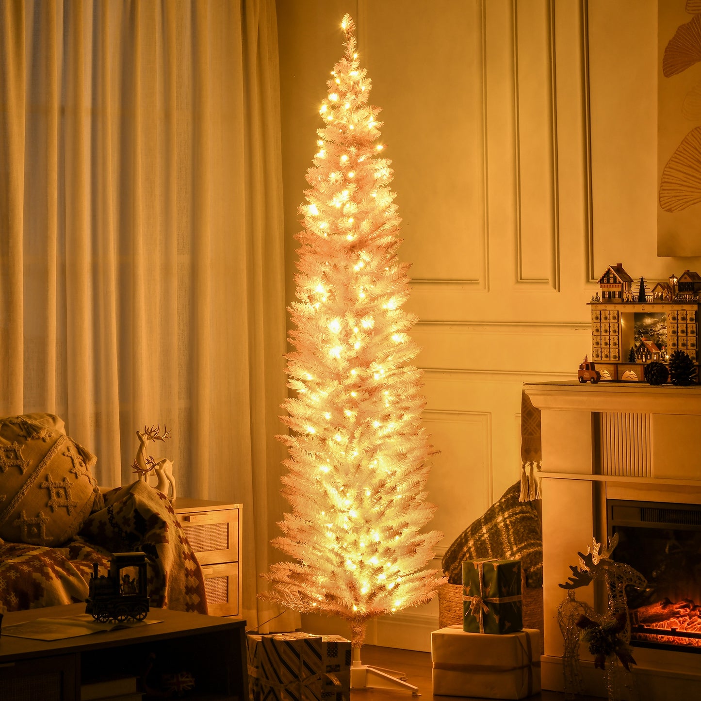 7ft Slim Pink Christmas Tree with Warm White LED Lights