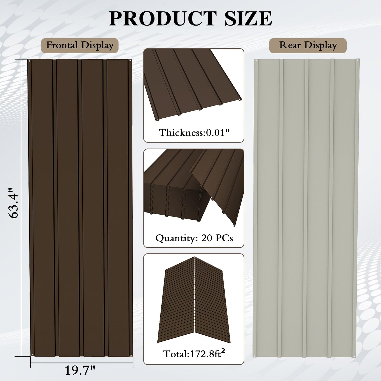 20 PCS Metal Roofing Panels, Galvanized Steel Corrugated Roof Panels