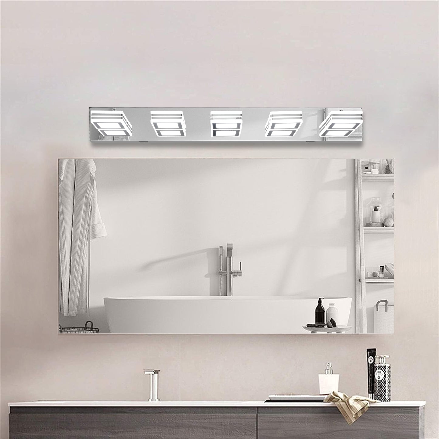 32-Inch Modern Chrome 5-Light LED Vanity Light Fixture