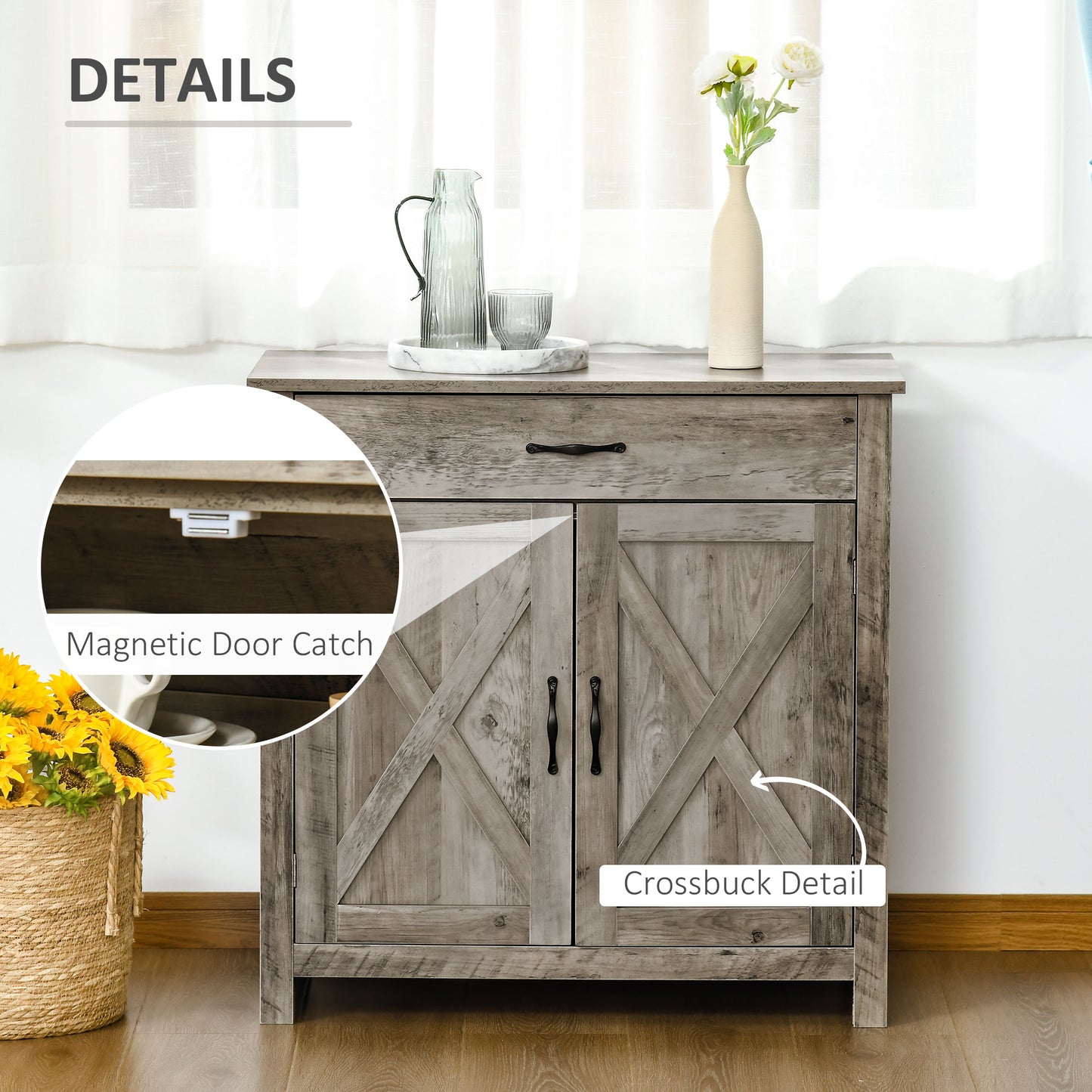 Farmhouse Buffet Cabinet with Barn Doors and Storage - Gray