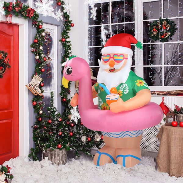 5.9 FT Inflatable Hawaii Santa Claus Decoration with LED Lights