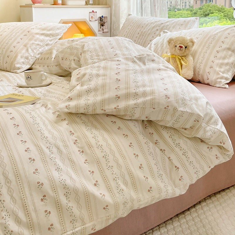 Summer Washable Cotton Bed Sheet Set - Four Piece Bedding for 150cm to 180cm Beds