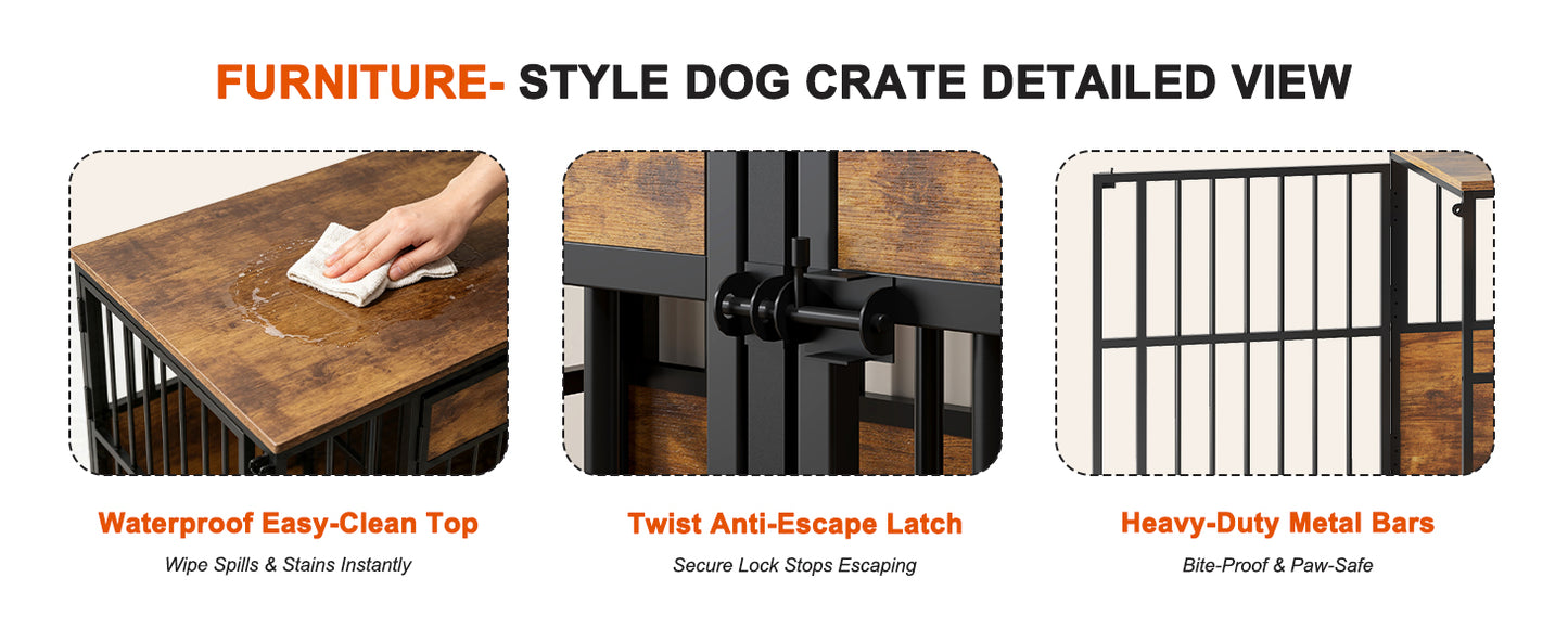 Large Wooden Dog Crate Furniture with Storage Top, Indoor Pet Kennel