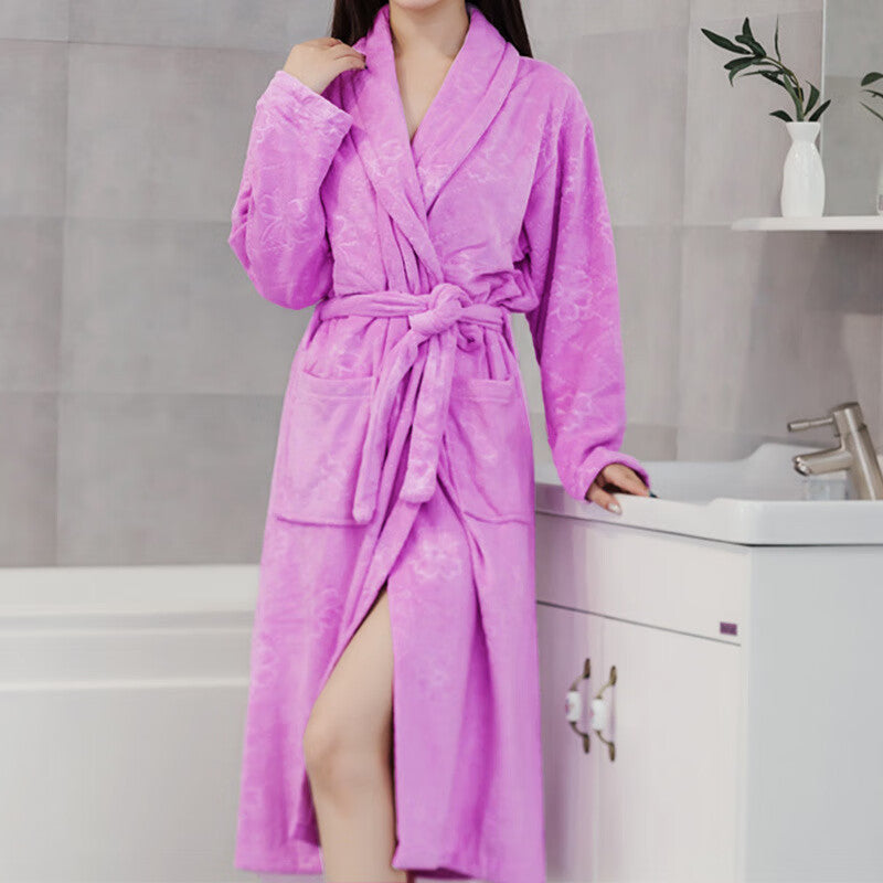 Plus Size Bathrobe with Tie | Coral Fleece Lounge Sleepwear for Women