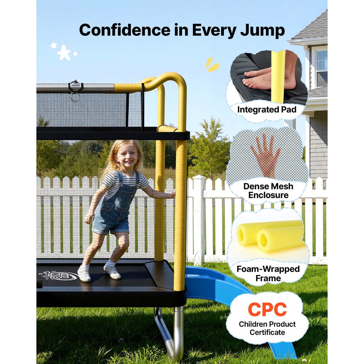 Kids Mini Trampoline with Enclosure, Indoor Outdoor Toddler Play Toy - 132 Lbs Capacity