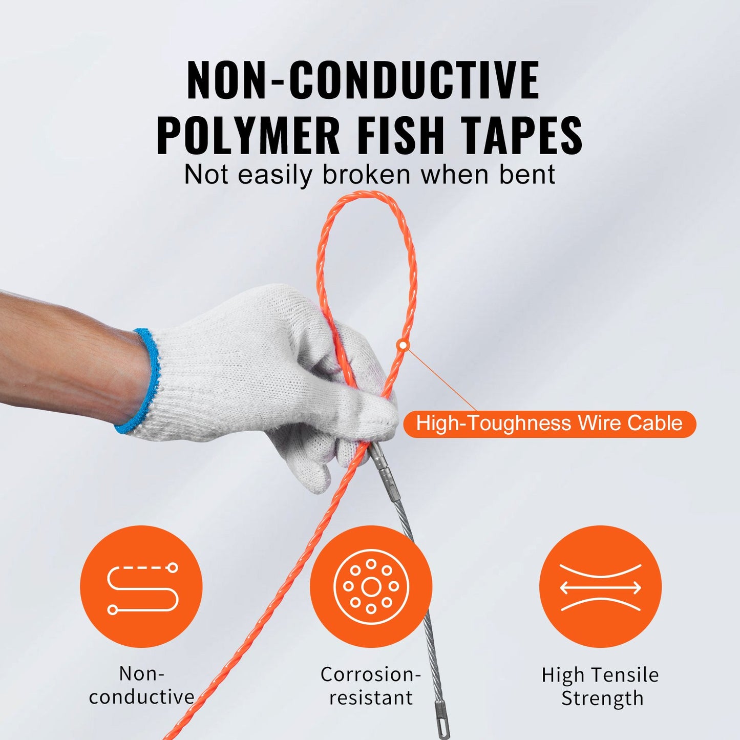 Fish Tape Wire Cable Line Puller 100 Ft 1/4 In PET Non-Conductive Cable Pulling Tool