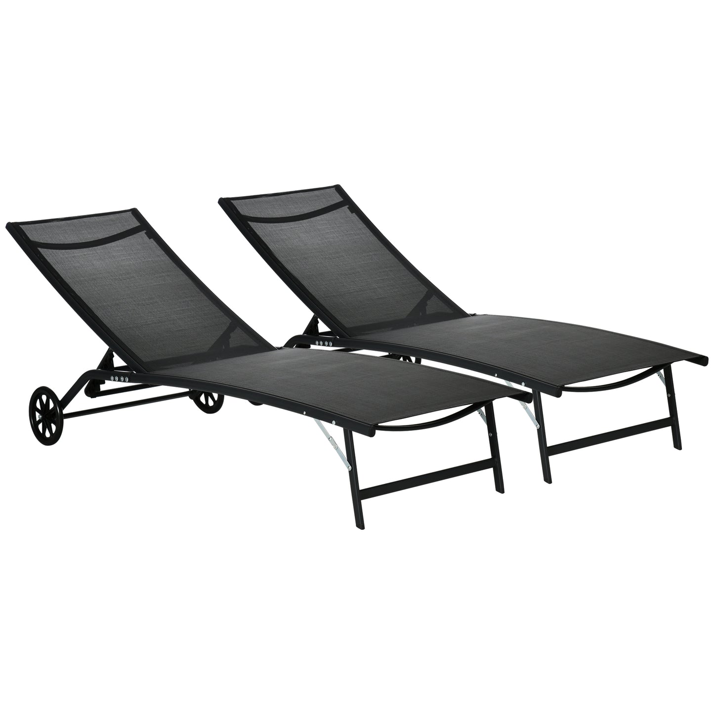 2-Piece Outdoor Chaise Lounge Chair Set with Wheels - Black