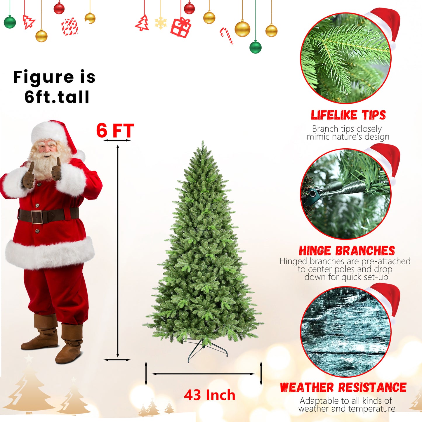 6ft Artificial Christmas Tree - PE PVC Hybrid Automatic Design