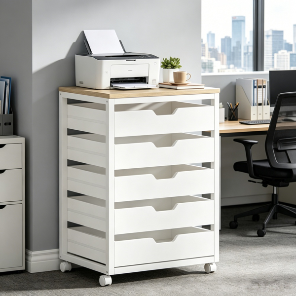 5-Drawer Storage Cabinet with Wheels - Rustic Industrial Design