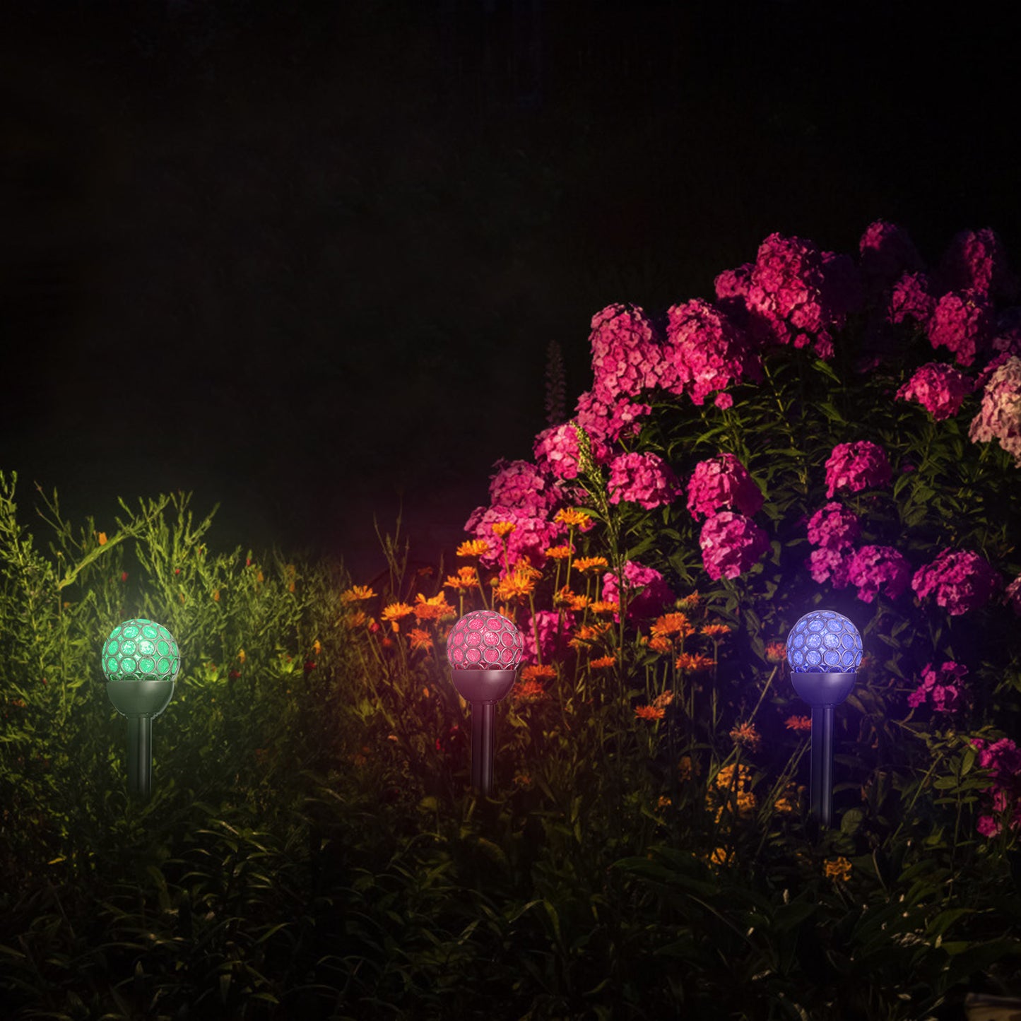 3Pcs Solar Pathway Lights Waterproof RGB Color Changing Garden Walkway Yard Decor