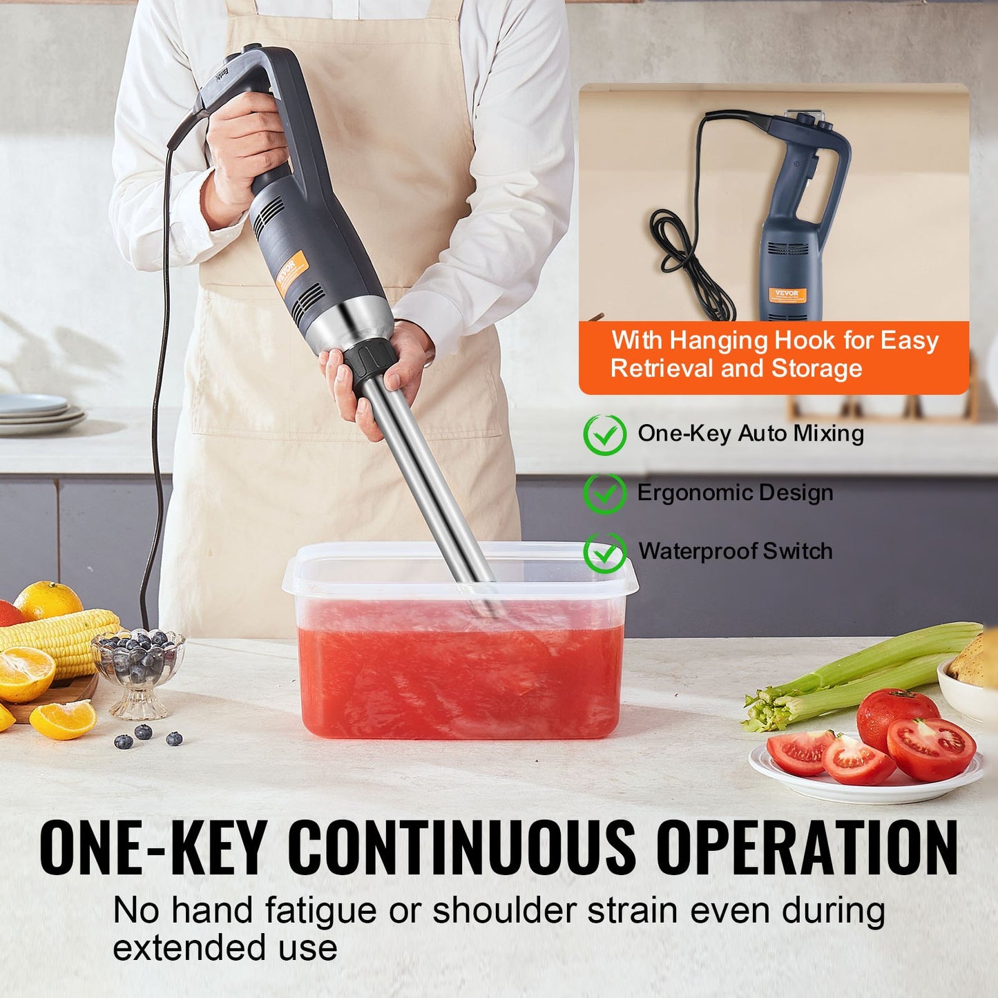 Commercial 350W Hand Blender for Soup & Sauces - Heavy Duty Kitchen Mixer, Blue