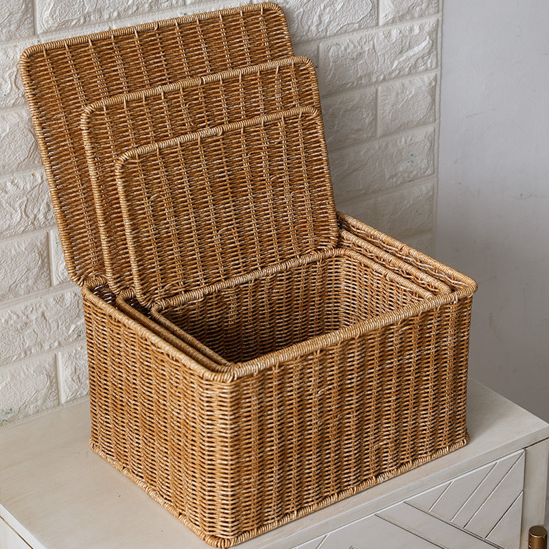 Rattan Woven Storage Basket with Lid - Large Home Organization Bin