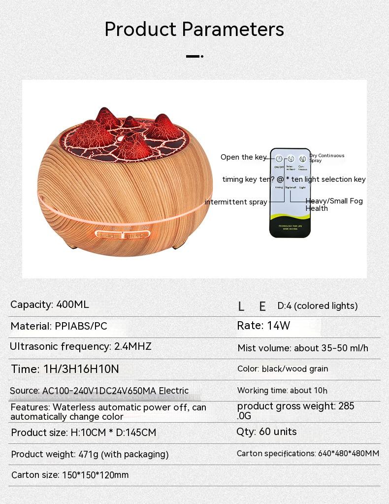 Wood Grain Humidifier with Aromatherapy and Remote Control - USB Powered