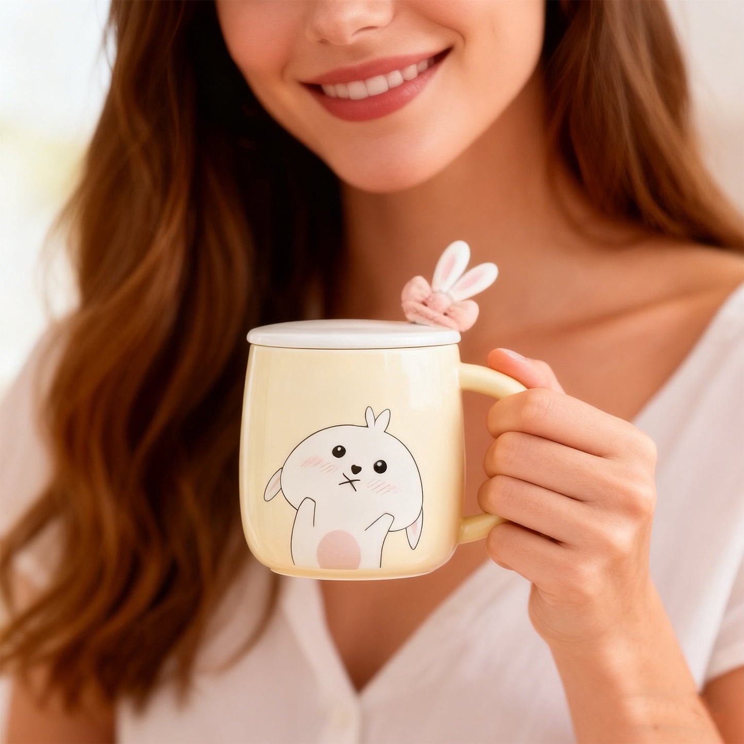 Light Blue Rabbit Bow Ceramic Mug - Cute Drinkware