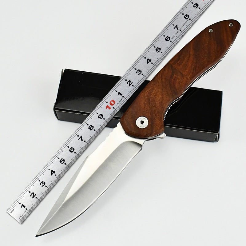 Self-Defense Folding Knife with Wooden Handle for Outdoor Use