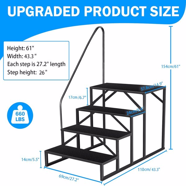 4-Step RV Ladder with Handrail - Portable Anti-Slip Steps for Hot Tubs