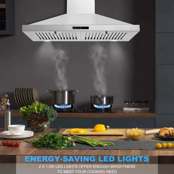 30 Inch Stainless Steel Range Hood - 450 CFM Ductless/Ducted Kitchen Vent with LED Light & Touch Control