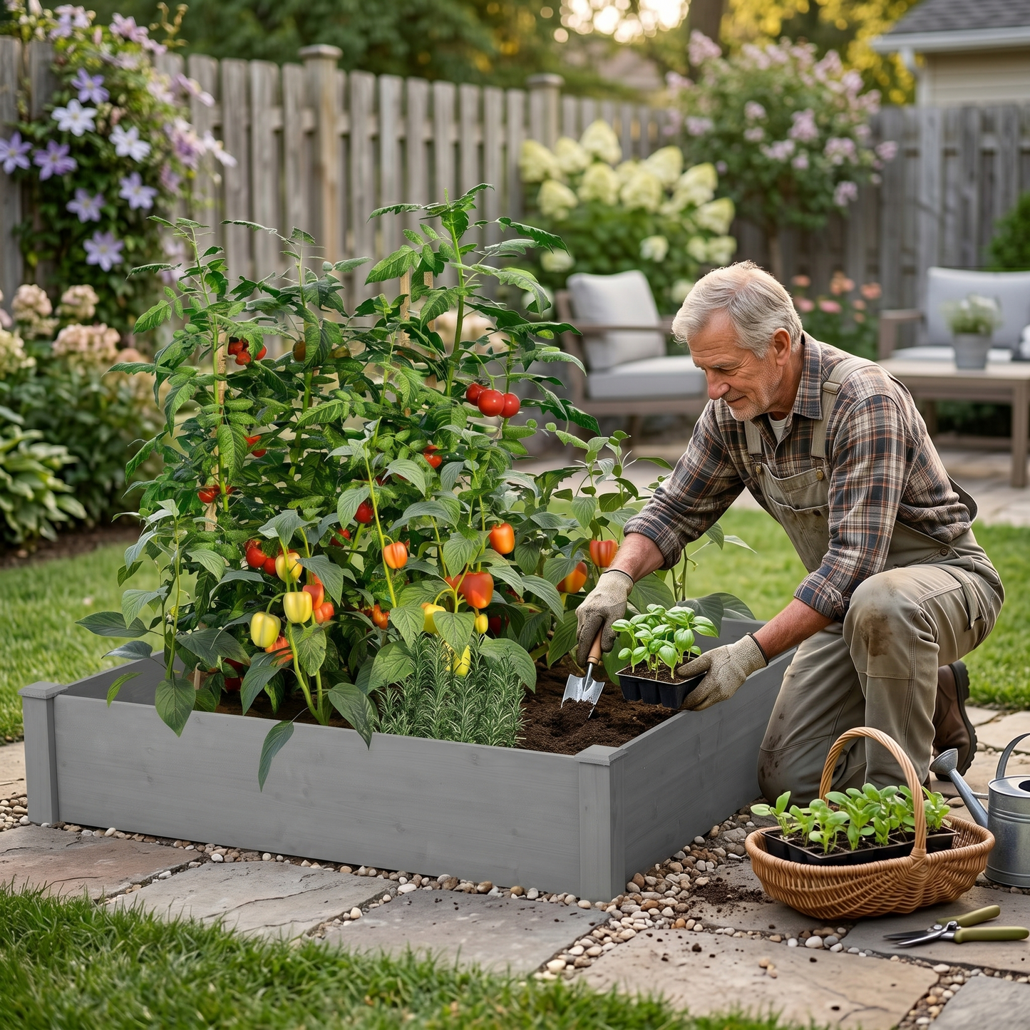 Raised Garden Bed 48x48x10'', Outdoor Wood Planter Box Over Floor,
