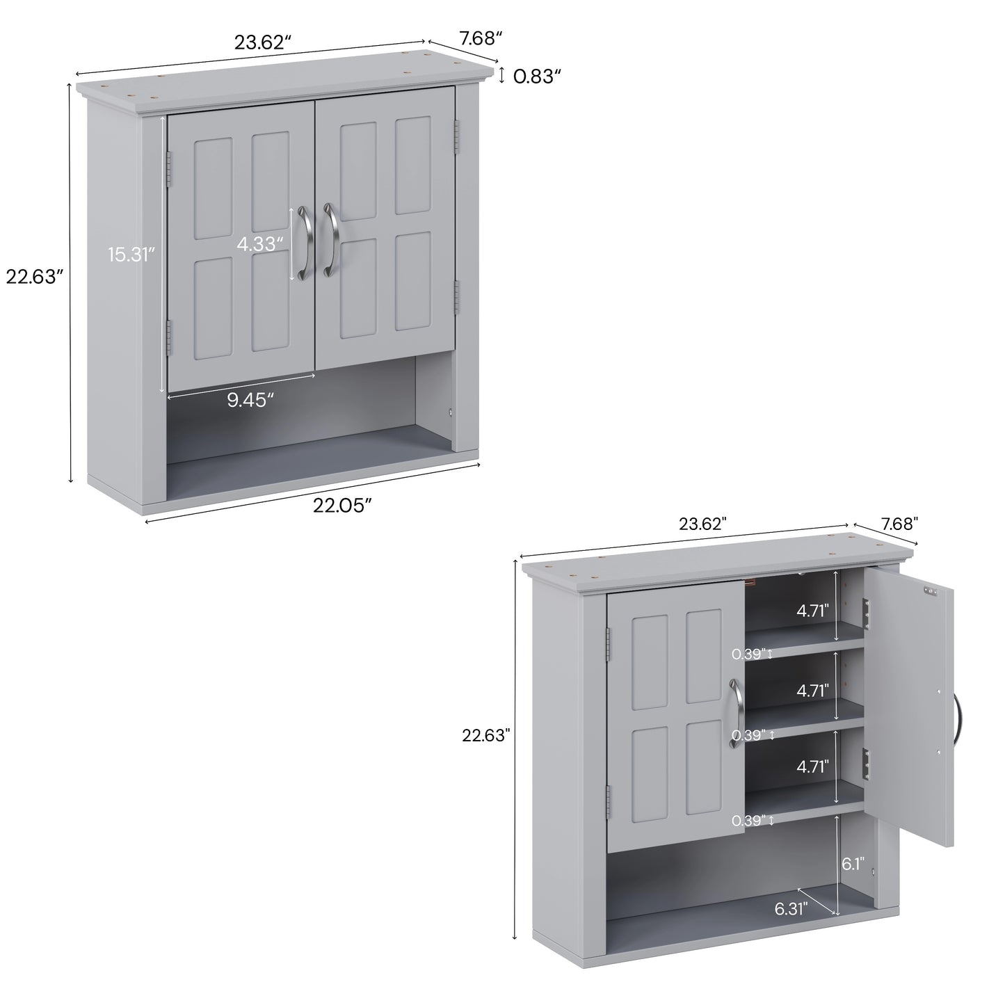 Wall-Mounted Bathroom Storage Cabinet with Adjustable Shelves - Gray