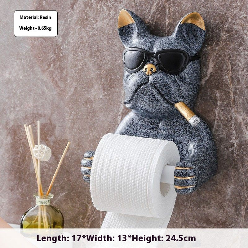 Cute Dog Toilet Tissue Box Holder with Toilet Chart Drum Rack - Bathroom Storage