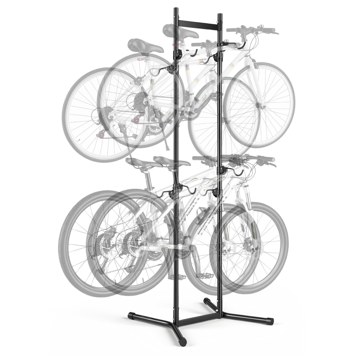 Heavy-Duty Bike Storage Rack for 4 Bikes - Freestanding Vertical Bicycle Stand with Adjustable Hooks, Steel Garage Floor Bike Rack