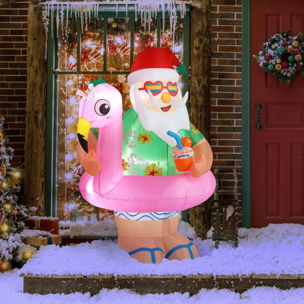 5.9 FT Inflatable Hawaii Santa Claus Decoration with LED Lights
