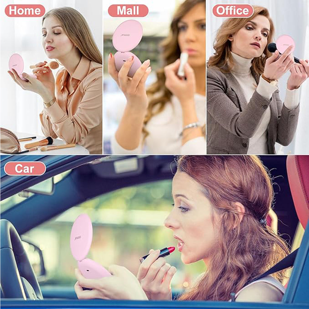 Portable LED Travel Makeup Mirror - 1x/2x Magnifying Compact Mirror