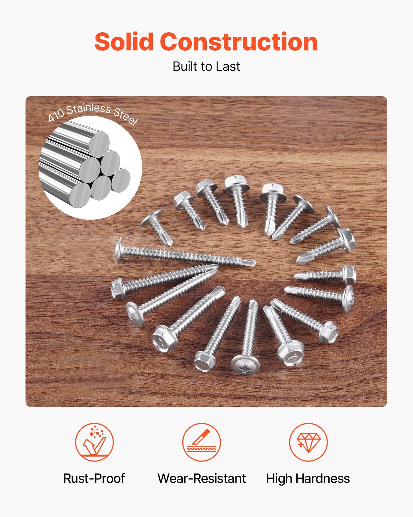 420 Pcs Self-Drilling Screw Set #8 #10 Stainless Steel Hex & Phillips Head Assortment